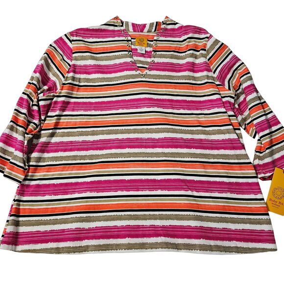 Ruby Rd. Womens Blouse Multi-Color Size 2X Cotton Blend 3/4 Sleeve Stretch - Picture 1 of 12